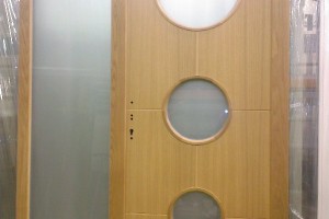 Timber Flush Entrance door with circle glass design